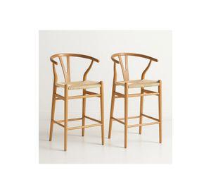 Pack de 2 Taburetes Wishbone Madera y Hilo de Cuerda - Natural