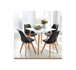 Comedor Mesa Eames Cuadrada Blanca + 4 Sillas Tulip Negras