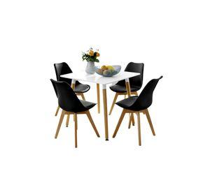 Comedor Mesa Eames Cuadrada Blanca + 4 Sillas Tulip Negras