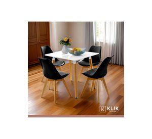 Comedor Mesa Eames Cuadrada Blanca + 4 Sillas Tulip Negras