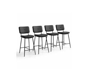 Pack de 4 Taburetes Alto Bronx Negro con Patas Metálicas Negras