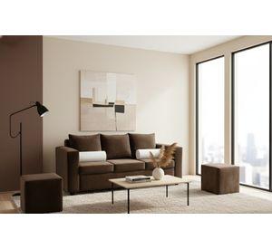 Sofa prince 3 cuerpos 2 pouf felpa chocolate