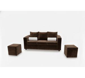 Sofa prince 3 cuerpos 2 pouf felpa chocolate