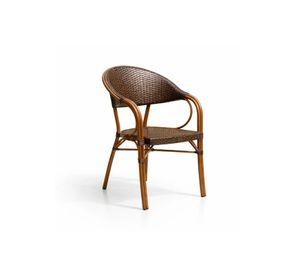 Silla Bistro Parisina Rattan con reposabrazos Jolie - Café Oscuro