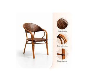 Silla Bistro Parisina Rattan con  reposabrazos Jolie  - Café Oscuro