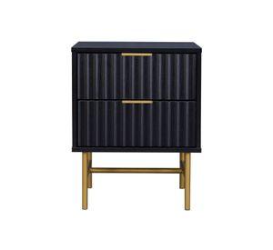 Velador Manhattan Relan Estilo Madera Roble Negra Diseño Acanalado Color Negro y Dorado