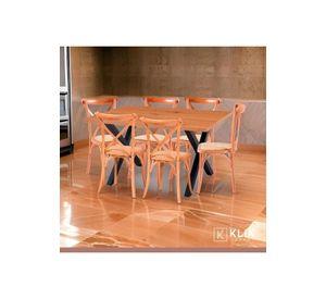 Comedor Mesa Color Madera y Metal Cross 140x90 + 6 Sillas Crossback Madera Rattan Natural