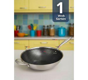 Sartén Wok Acero Inoxidable Antiadherente Para Saltear y Freír 34cm
