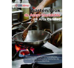 Sartén Wok Acero Inoxidable Antiadherente Para Saltear y Freír 34cm
