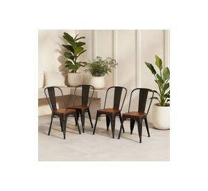 Pack de 4 sillas Tolix con asiento de Madera Oscura Walnut - Negras