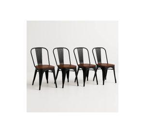 Pack de 4 sillas Tolix con asiento de Madera Oscura Walnut - Negras