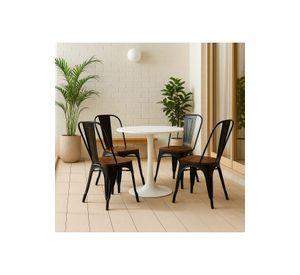 Pack de 4 sillas Tolix con asiento de Madera Oscura Walnut - Negras