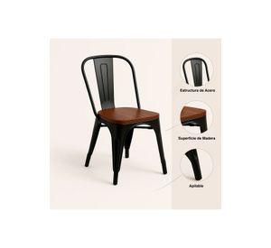 Pack de 4 sillas Tolix con asiento de Madera Oscura Walnut - Negras