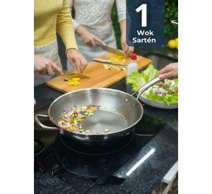 Sartén Wok Acero Inoxidable Antiadherente Para Saltear Freír 34cm