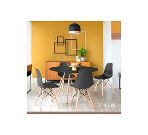 Comedor Mesa Eames Redonda Negra 100cm + 4 Sillas Eames Negras