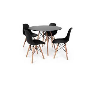 Comedor Mesa Eames Redonda Negra 100cm + 4 Sillas Eames Negras