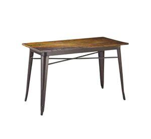 MESA TOLIX CUBIERTA DE MADERA EXTERIOR RECTANGULAR 140CM PATAS METALICAS RESISTENTES