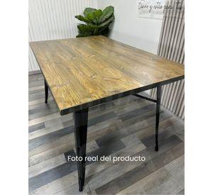 MESA TOLIX CUBIERTA DE MADERA EXTERIOR RECTANGULAR 140CM PATAS METALICAS RESISTENTES