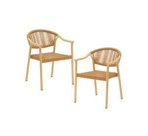 Set de 2 Silla Exterior Relan Makassar Cuerda de Ratán Sintético Jardín y Terraza
