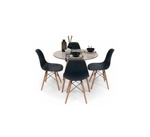 Comedor Mesa Eames Vidrio 80cm + 4 Sillas Eames Negras