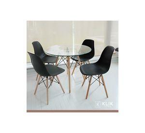 Comedor Mesa Eames Vidrio 80cm + 4 Sillas Eames Negras