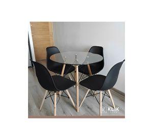 Comedor Mesa Eames Vidrio 80cm + 4 Sillas Eames Negras