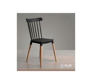 Comedor Mesa Redonda Vidrio 80cm + 4 Sillas Windsor Negras