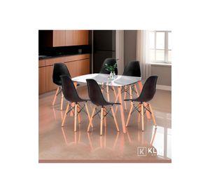 Comedor Mesa de Vidrio Nórdica 140x90 cm + 6 Sillas Eames Negras