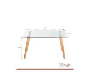 Comedor Mesa de Vidrio Nórdica 140x90 cm + 6 Sillas Eames Negras