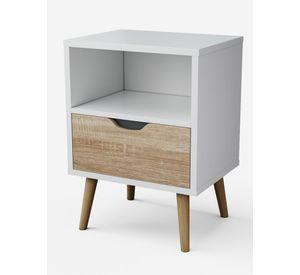 Velador Top Living Tromso Con Cajón Blanco y Madera