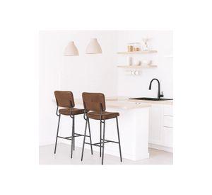 Pack de 2 Taburetes Alto Bronx Café Vintage con Patas Metálicas Negras