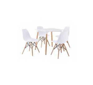 Comedor Mesa Eames Cuadrada Blanca + 4 Sillas Eames Blancas