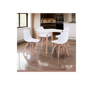 Comedor Mesa Eames Cuadrada Blanca + 4 Sillas Eames Blancas