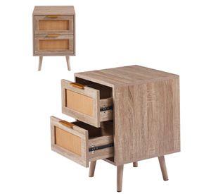 PACK 2 VELADORES WOOD BROWN 2 CAJONES Y RATTAN - MESA DE NOCHE