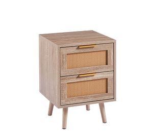 PACK 2 VELADORES WOOD BROWN 2 CAJONES Y RATTAN - MESA DE NOCHE