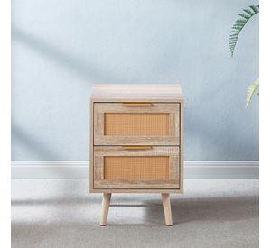 PACK 2 VELADORES WOOD BROWN 2 CAJONES Y RATTAN - MESA DE NOCHE