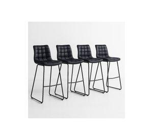 Pack de 4 Taburetes Altos Milano Cuero Sintetico con Patas Metálicas Estilo Industrial