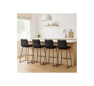 Pack de 4 Taburetes Altos Milano Cuero Sintetico con Patas Metálicas Estilo Industrial
