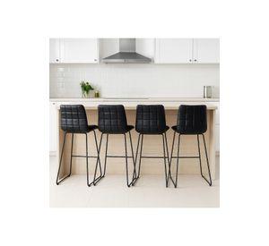 Pack de 4 Taburetes Altos Milano Cuero Sintetico con Patas Metálicas Estilo Industrial