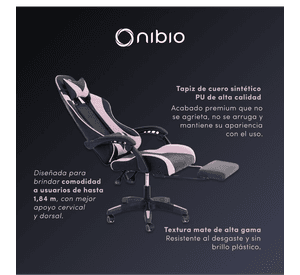 Silla Gamer Nibio GC035 Reclinable 160° Apoya Pies Rosa
