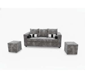 Sofa prince 3 cuerpos 2 pouf felpa GRIS