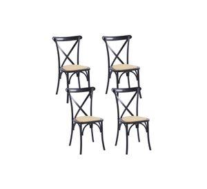 Pack de 4 Sillas Crossback Madera Rattan Negras