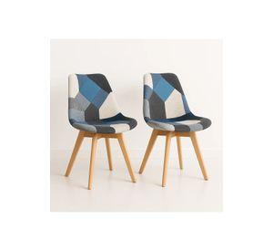 Pack de 2 Sillas Eames Patchwork Acolchada Tela Wood - Celeste