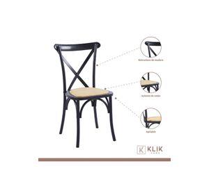 Pack de 4 Sillas Crossback Madera Rattan Negras
