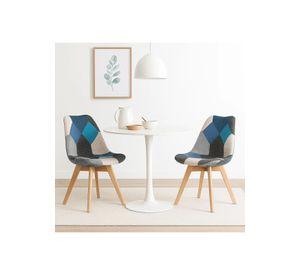 Pack de 2 Sillas Eames Patchwork Acolchada Tela Wood - Celeste