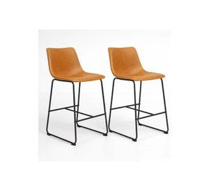 Pack de 2 Taburetes de Bar Burgos de Cuero y Metal Industrial