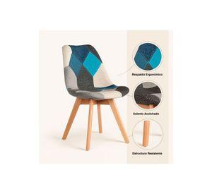 Pack de 2 Sillas Eames Patchwork Acolchada Tela Wood - Celeste