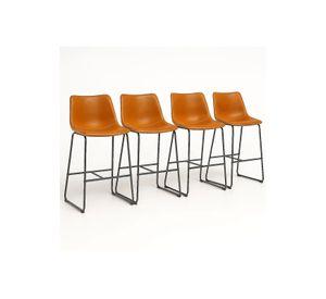Pack de 4 Taburetes de Bar Burgos de Cuero y Metal Industrial