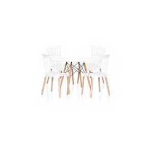 Comedor Mesa Redonda blanca 100cm + 4 sillas Windsor blanca