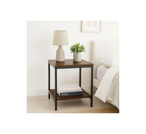 Velador Mesa Auxiliar Lateral de 2 Niveles 40x50 - Madera Oscura Walnut